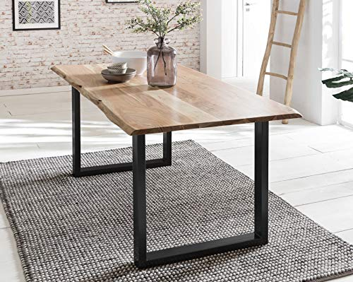Baumkanten-Tisch Salito 120x80 cm | Esszimmertisch aus massiver Akazie | Baum-Tisch Natur | Metall U-Gestell in Schwarz