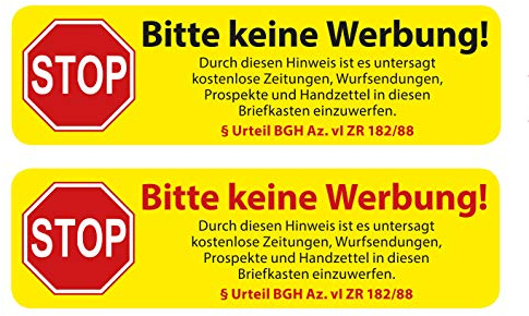 Aufkleber Set Briefkasten Bitte KEINE WERBUNG Wetterfest und UV Beständig