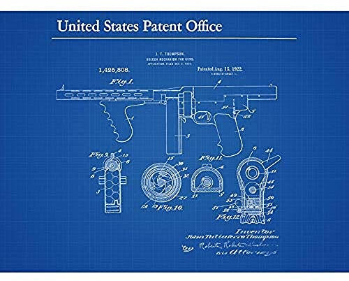 Artery8 Thompson Tommy Breech Mechanism Gun 1922 Classic Patent Art Print Canvas Premium Wall Decor Poster Mural Klassisch Wand Deko