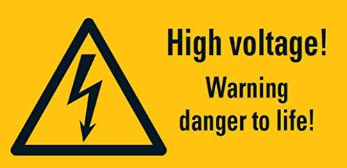 Warnaufkleber High voltage! Warning danger to life! Schild Folie 148x296 / 208x420 / 296x592mm, signalgelb Made in Germany by MBS-SIGNS, Größe: 208x420 mm