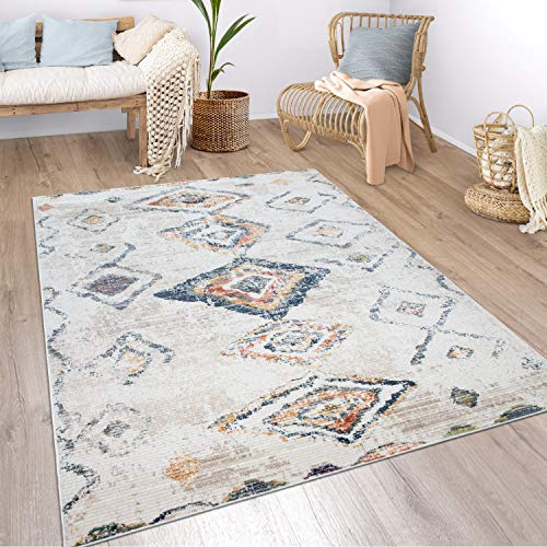 Paco Home Teppich Wohnzimmer Boho Ethno Marokkanische Muster Moderner Kurzflor Mit Struktur In Bunt Beige, Grösse:80x150 cm, Farbe:Bunt 3