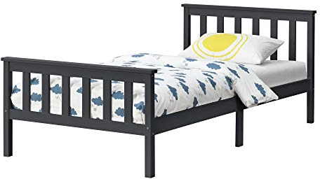 [en.casa] Struttura Letto in Legno di Pino Letto Singolo con Testiera e Pediera a Grigila Zona di Riposo 90x200 cm Grigio Scuro