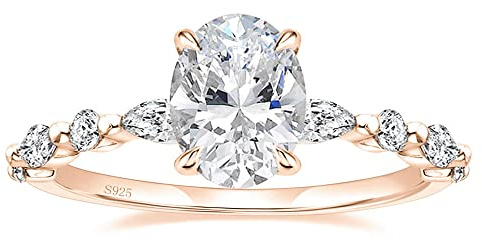 EAMTI Bague de fiançailles en argent sterling 925 avec zircone cubique ovale pour femme Taille 3-13, 5.5 UK, Métal, Zircone cubique