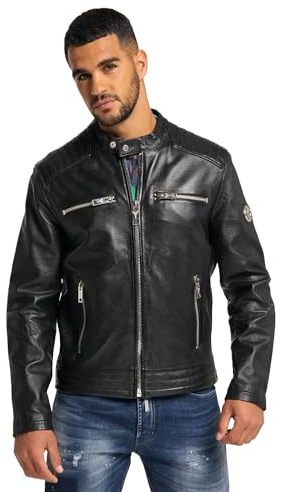 Carlo Colucci Herren Lederjacke mit Rückprint Schwarz M