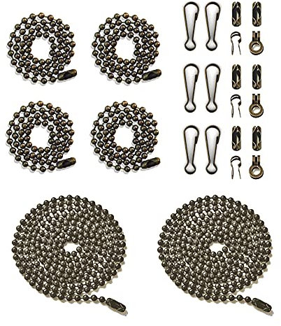 Wayilea Ceiling Fan Light Pull Chain Extender, 3.2mm Diameter Oil Rubbed Bronze Chain String Extension Replacement for lamp fixture (Four 13.7 Inch, Two 35.4 Inch, 12 connectors & 6 hooks)