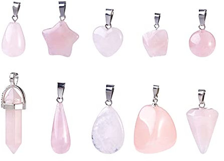 Cheriswelry 20 ciondoli in quarzo rosa naturale, con chiusura a scatto, per gioielli fai da te e collane, Quarzo rosa, Quarzo