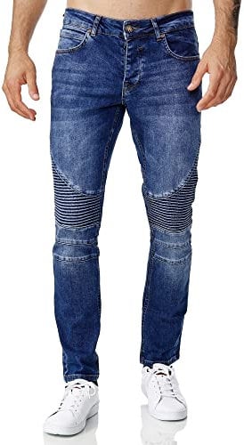 Tazzio Jeans Herren Slim Fit Biker Destroyed Look Stretch Jeanshose Hose Denim 16517 (33W/30L, Blau)