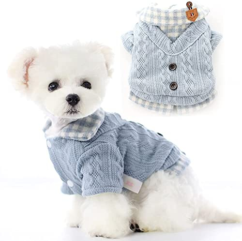 Haustier Hundepullover Katzen Hund Winter Warmer Dick Sweater Katzenpullover Haustiermantel Welpen Katze Ärmel Kleidung Kostüm Bekleidung für Kätzchen Kleine Mittelgroße Hunde Bichon Blau (M)