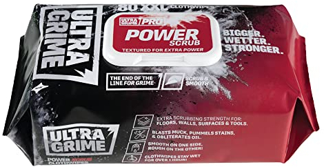 UltraGrime Pro Power Scrub | Lingettes industrielles puissantes pour éliminer les saletés et souillures sur toutes les surfaces | 80 lingettes humides extra extra larges, 38 cm x 25 cm