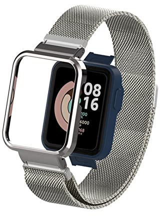 HYKEJI Compatible avec Bracelet Xiaomi Mi Watch Lite Protection Acier Cellular Coque avec Rechange Magnétique Metal montre Pour Femme Et Homme Compatible avec Xiaomi Mi Watch Lite Bracelet (argent)