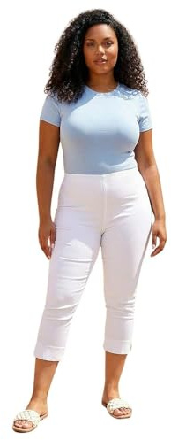 Roman Plus Size Cropped Trousers for Women UK Ladies Curve Capri Leggings Summer Pants Short Crop Stretch 3/4 Length Three Quarter Pedal Pusher Clothes Elasticated - White - Size 2628
