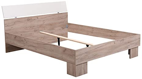 Homestyle4u 2159, Holzbett 160 x 200 Doppelbett Weiß Holz Eiche Grau Massiv Bett 160x200 Futonbett Modern