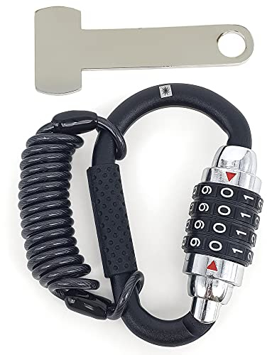 KRASER KR723B Lucchetto Casco Moto, Moschettone con 4 (altri 3) Codice Più Sicuro + Cavo Flessibile in Acciaio + Adattatore a T, Accessori Antifurto Blocca Gancio Casco Moto Bici Bagagli Multiuso