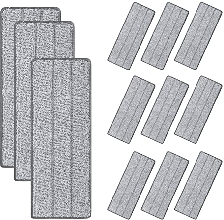 12 Stück Ersatz Mop Pads aus Mikrofaser für eine Vielzahl von Materialoberflächen, Holzböden, Fliesen, Marmor, Lackierte Oberflächen (Grau, 32 x 12cm)