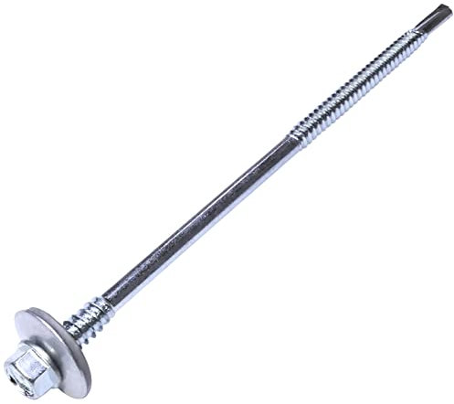 AERZETIX - C57567 - Juego de 10 tornillos autoperforantes Ø5.5x6x145mm para paneles sándwich metal sobre madera + arandela de sellado EPDM Ø19mm - cabeza hexagonal 8mm - DIN 7504K - acero al carbono