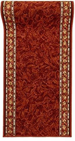 Mazovia rutschfest Teppich Läufer Flur - Klassisch Muster Teppichläufer - Kurzflor Flurläufer für Vorzimmer, Schlafzimmer - ÖKO-TEX Zertifiziert - Meterware Terracotta Rost - 80x200cm