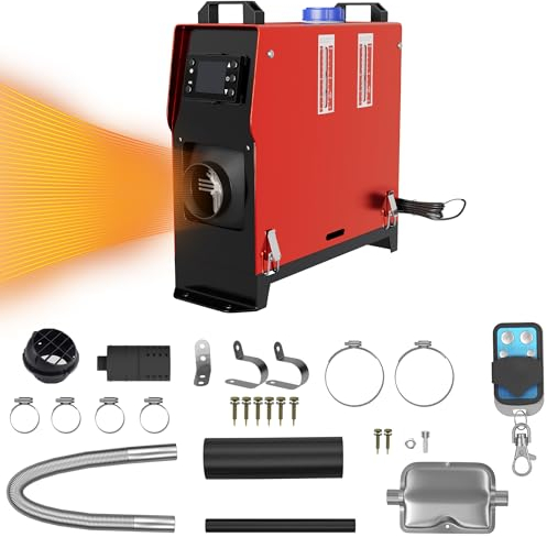 AufuN 8KW Standheizung Diesel, 12V Luft Dieselheizung Auto Heizung Lufterhitzer Dieselheizung mit Fernbedienung, LCD-Schalter für Auto RV Boote LKW Wohnmobil Bus (Rot)