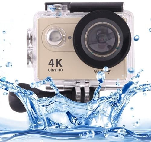 Action Camera 4K Ultra HD 1080P 12MP 2 inch LCD Screen WiFi Sports Camera, 170 Degrees Wide Angle Lens, 30m Waterproof, Remote Control, Rechargeable Batteries and Accessories Kit (Gold)