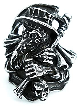 XJruixi Gothic Horror Grim Reaper Ring for Men Punk Hip Hop Stainless Steel Biker Ring Fashion Jewelry Gift Wholesale Size 7-13