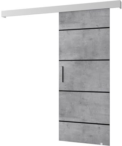 ABIKSMEBLE Salwador 4 Set di Ante Scorrevoli con Copertura del Binario - Strisce Decorative - Porte Scorrevoli per Pareti Interne - Costruzione Solida - 90 x 204 cm - Cemento