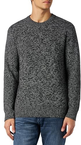TOM TAILOR Denim Pull en Tricot Multicolore Basique, 32776-Mouline Noir sel et Poivre, L Homme