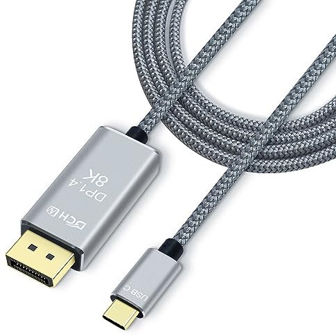 DCHAV 8K USB-C to DisplayPort Cable 6-Foot 4K@144Hz 8K@60Hz 5K 2K@165Hz USB to DP Adapter Display Port Cord Nylon Braided Aluminum Connector for Monitor Computer Laptop Television Tablet