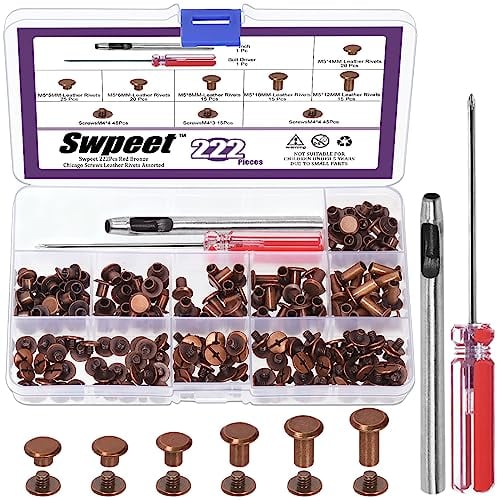 Swpeet M5 Chicago Viti rivetti in pelle assortiti per decorare e riparare pelle artigianale (bronzo rosso)