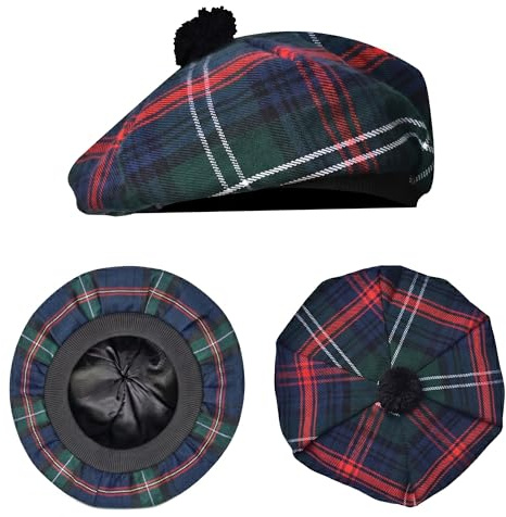H HIGHLAND REDSTONE Scottish Hat Tam o Shanter Scottish Bonnet Tartan hat Acrylic Wool with Pompom