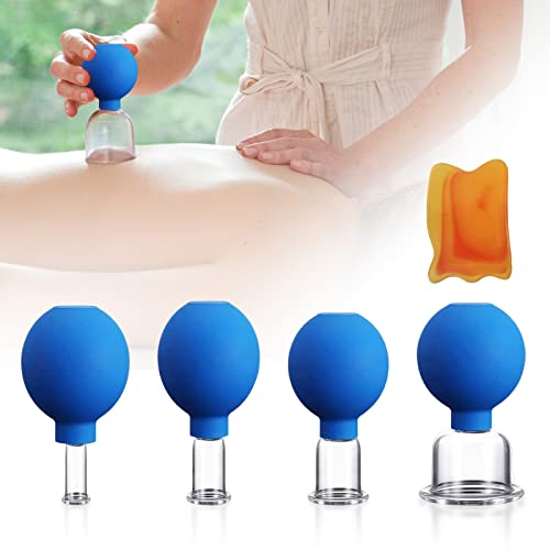 4 Piezas Ventosas Fisioterapia, Ventosas Masaje Viene Con Una Bola de Silicona, Ventosas para Masaje, Ventosas Fisioterapia con Resina Tabla de Raspado para de Hombros y Cabeza