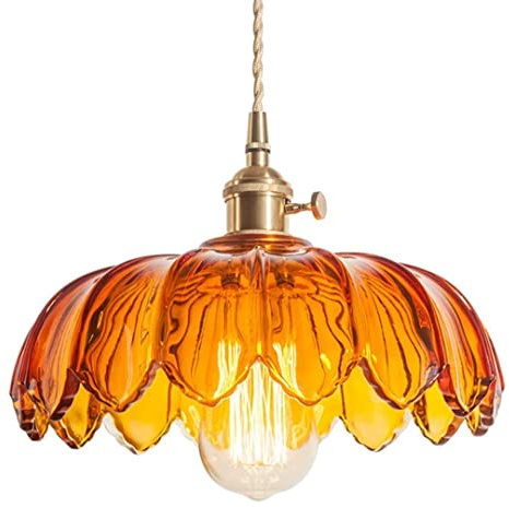 GUANSHAN Rétro Pastorale Verre Fleur Pendentif Lumière Abat-Jour En Verre Plafonnier Lustre Plafonnier Lampe De Chevet Décoration Suspension Lumière pour Chambre, Café, Salle À Manger, Salon