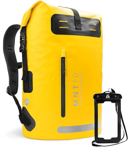 MNT10 Wasserdichter Rucksack mit vertikaler Vordertasche 35L & 55L | Rückseite mit EVA-Polsterung | Innenfach mit Reißverschlusstasche und Schlüsselhalter | inklusive Handyhülle (Yellow, 35L)