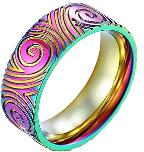 Gualiy Edelstahl Ring Männer, Mehrfarbig Herren Ring Fingerabdruck Wirbelring 8MM Ring Größe 67 (21.3)