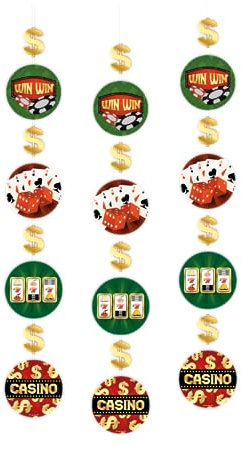PD-Party 7024318 Hängende Partei Dekoration | Speziell Thema| Elegant Stil - Casino, Pack von 3, Mehrfarbig, 14cm Länge x 14cm Breite x 120cm Höhe