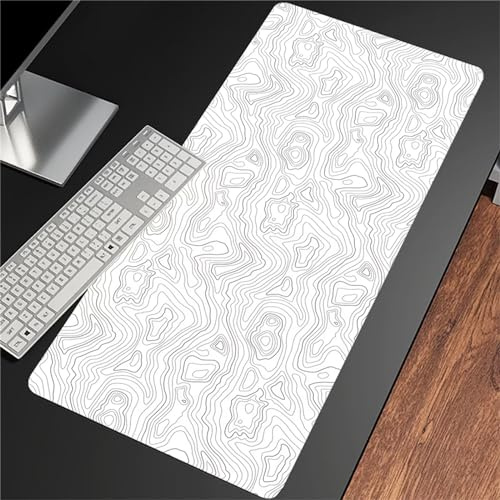 Tapis de Souris XXL Topographique Blanc Tapis de Souris Gaming 1200x600x3mm Grand Tapis de Souris Tapis de Bureau à Bords Cousus Base en Caoutchouc antidérapante pour Gamer PC Ordinateur Portable