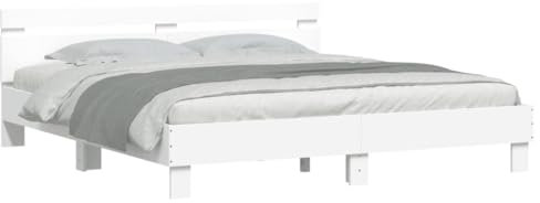 vidaXL Cadre de Lit avec Tête de Lit et LED, Lit Double avec Sommier à Lattes, Lit Adulte de Chambre, Blanc 160x200 cm Bois d'Ingénierie
