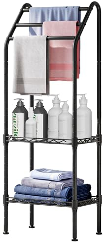 Taotigzu Freestanding Towel Rack 3 Tier,Metal Towel Rail with Storage Shelf,Adjustable Bathroom Storage Organizer for Swimming Pool,Bathtub,53.1”H x 16.1”W x 11.8”D (3 Tier without basket)