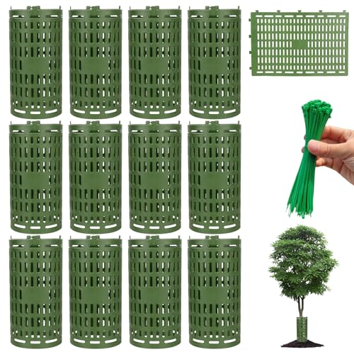Qivine 12 Stück Baumschutz Erweiterbarer 25 * 37cm, Kunststoff Pflanzen und Baumstammschutz mit 40*Krawatten, Baumschutz Wildverbiss, Baumstamm Schutz, Stammschutz für Obstbäume