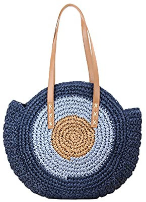 Bolsos de hombro Pequeños Negro Natural Paja Playa Bolsas Femeninas Underbett Bolsas, azul, talla única