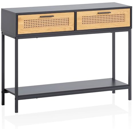 FineBuy Konsolentisch 100x30x75 cm Schwarz mit Wiener Geflecht