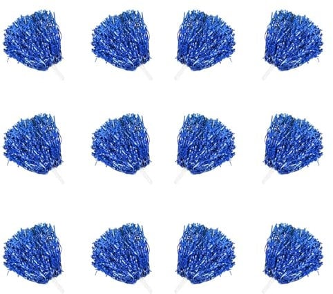 Dxmcgttbd 12 Stück Cheerleading Pom Poms,Cheerleader-Pompons,Metallisch Cheerleader Puschel,Hell Metallic Cheers Ball Zum,für Sportveranstaltungen, Ballspiele, Tänze, Karnevalspartys Verwendet (Blau)