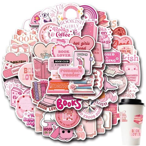 Pink Stickers, 60pcs Waterproof Cute Self-Adhesive Aesthetic Vinyl Preppy Stickers for Kindle, Laptop, Phone, Water Bottle, Skateboard, Book