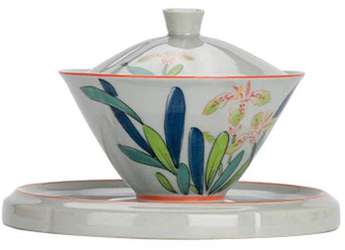 Teetassen,Handgemachte Terrine Teeschale, 110ml Chinesische Hand Bemalt Orchidee Muster Gaiwan Antike Tee Schüssel Kung Fu Tee-Set Tee Tasse