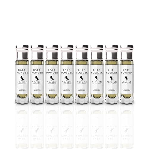 Arabian Opulence FR50 BABY POWDER Roll-on Parfümöl | Konzentriertes Parfüm Körperöl | Langanhaltendes Parfüm auf Ölbasis für Männer und Frauen | Reisegröße Alkoholfreies Flasche (6ml, 8er-Pack)