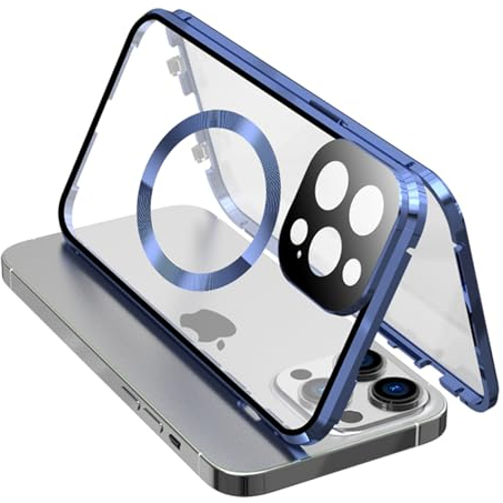 QANXGOG Hülle für iPhone 15 Pro Max/15 Pro/15 Plus/15, Magnetische 360°-Ganzkörperschutzhülle mit Integriertem Kameraobjektivschutz und Fallschutz in Militärqualität,Blue,15 Pro