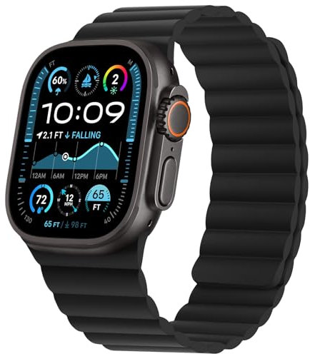 HITZEE Compatible con Correa Apple Watch 49/46/45/44/42/41/40/38mm, Correas Magnética Silicona Suave Compatible para iWatch Ultra 2 Serie 10 9 8 7 SE 6 5 4 3 (42/44/45/46/49, Negro)