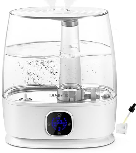 TASIGOK Humidifiers for Bedroom Home, 6L Cool and Warm Mist Air Humidifier for Large Room Baby Nursery, 50H Easy Clean and Top Fill, Quiet with Ultrasonic, Essential Oils, Auto Mode, for House, Plants