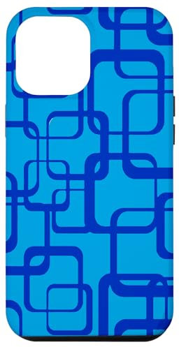Hülle für iPhone 14 Pro Max Retro MCM Quadratisches Motiv Vintage Muster 1 blau