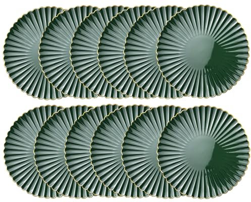 UOEKCS 12 pcs Green Charger Plates, 13 Inch Plastic Round Dinner Charger Plates for Wedding Party, Christmas, Tabletop Decor.