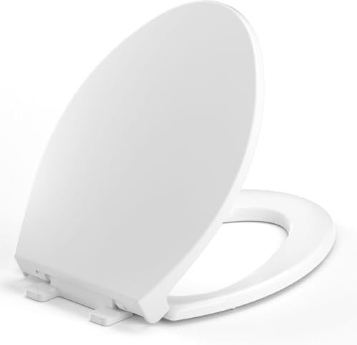 Elongated Toilet Seat, Soft-Slow Close, Oval(Oblong) Toilet Seat For Elongated Toilets, Quiet-Close Lid And Seat, Easy To Install And Clean, Never Loosen, White(18.5)