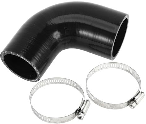 A ABSOPRO 1 Set 51mm/2.01-57mm/2.24 ID 90mm/3.54 Lunghezza 90 Gradi Tubo in Silicone Nero per Auto con Morsetti Tubo del Refrigerante Universale